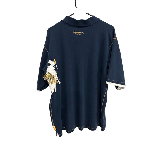 Pepe Jeans London Polo Shirt Navy Gold Sz 4XL Embroidered Native American Chief - Picture 2 of 10